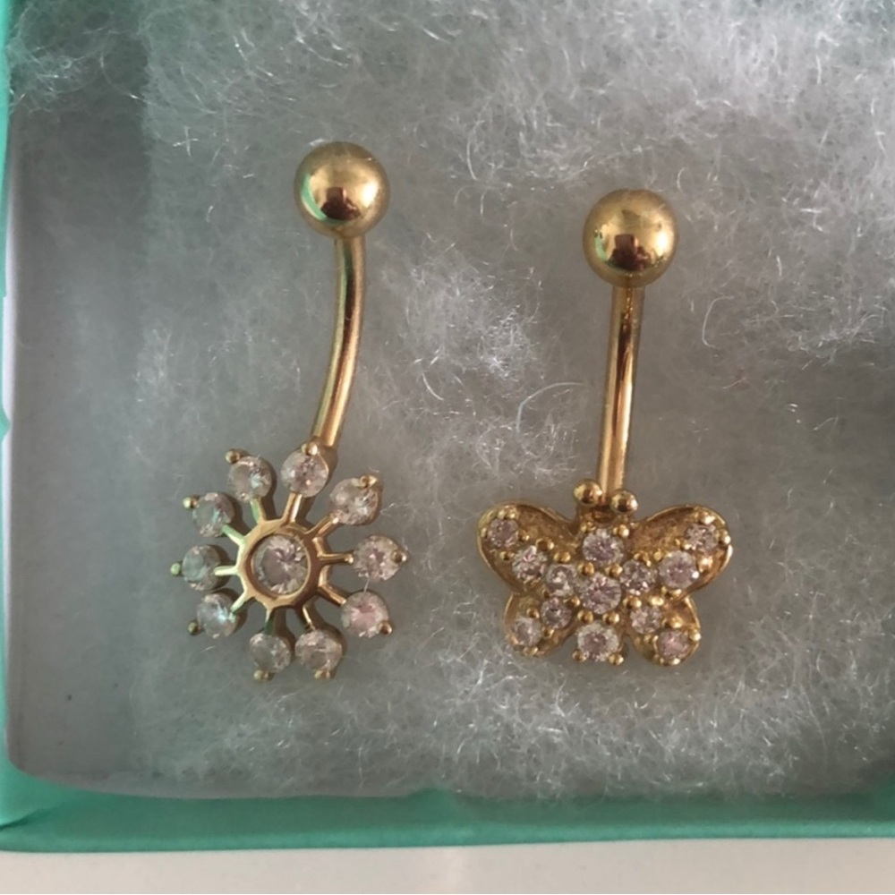 14k Gold Butterfly Belly Button Ring